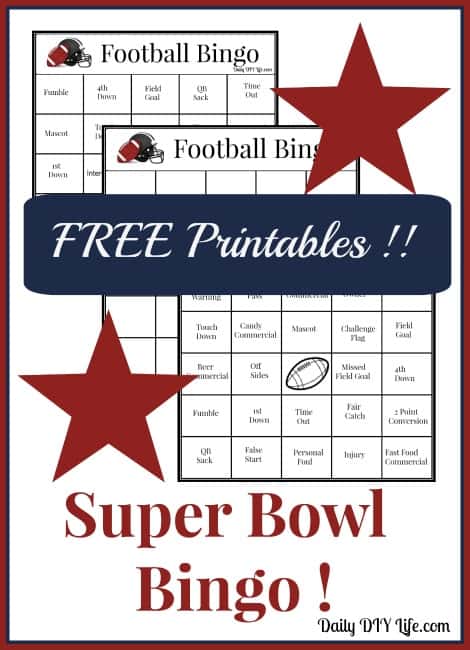 Super Bowl Bingo Cards - FREE Printable!! dailydiylife.com