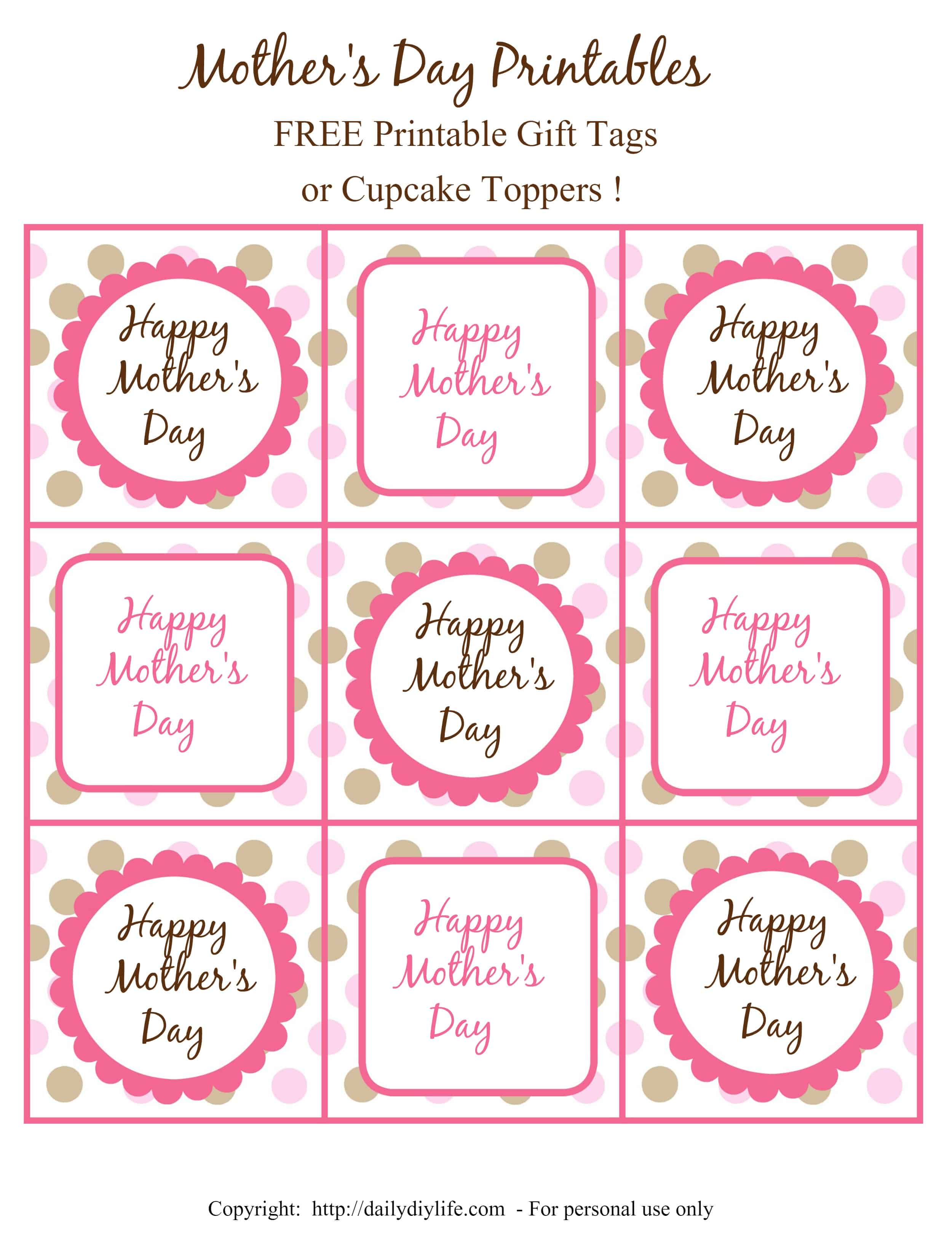 Mother's Day FREE Printable Gift Tags or Cupcake Toppers