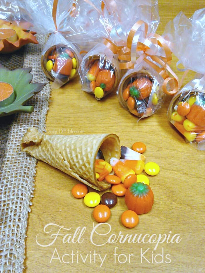 This super fun Cornucopia Activity for Kids will make a great gift or a super cute addition to your holiday table. #fall #FallTreats #Thanksgiving