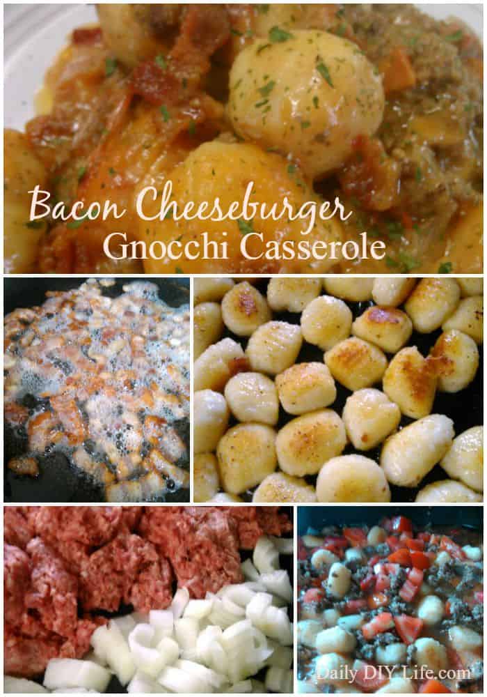 Bacon Cheeseburger Gnocchi Casserole - A hearty inexpensive meal with tons of flavor! | DailyDIYLife.com