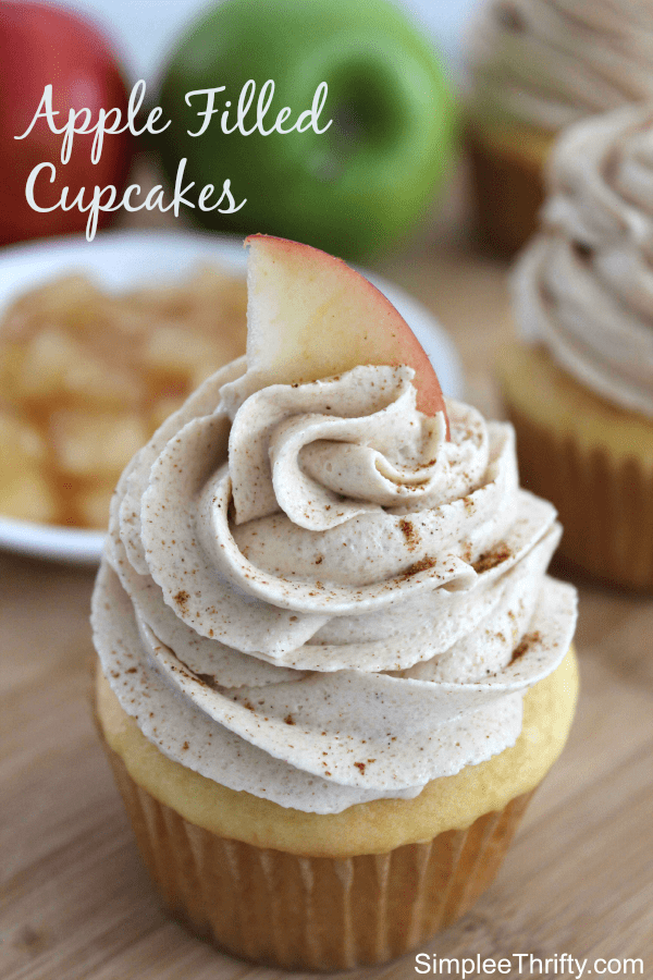 Apple Filled Cupcakes with Brown Sugar Cinnamon ButterCream Frosting -SimpleeThrifty.com
