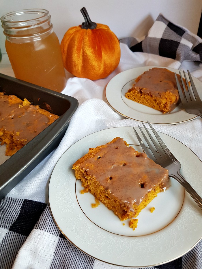 A slice moist and delicious Pumpkin Dump Cake on a plate