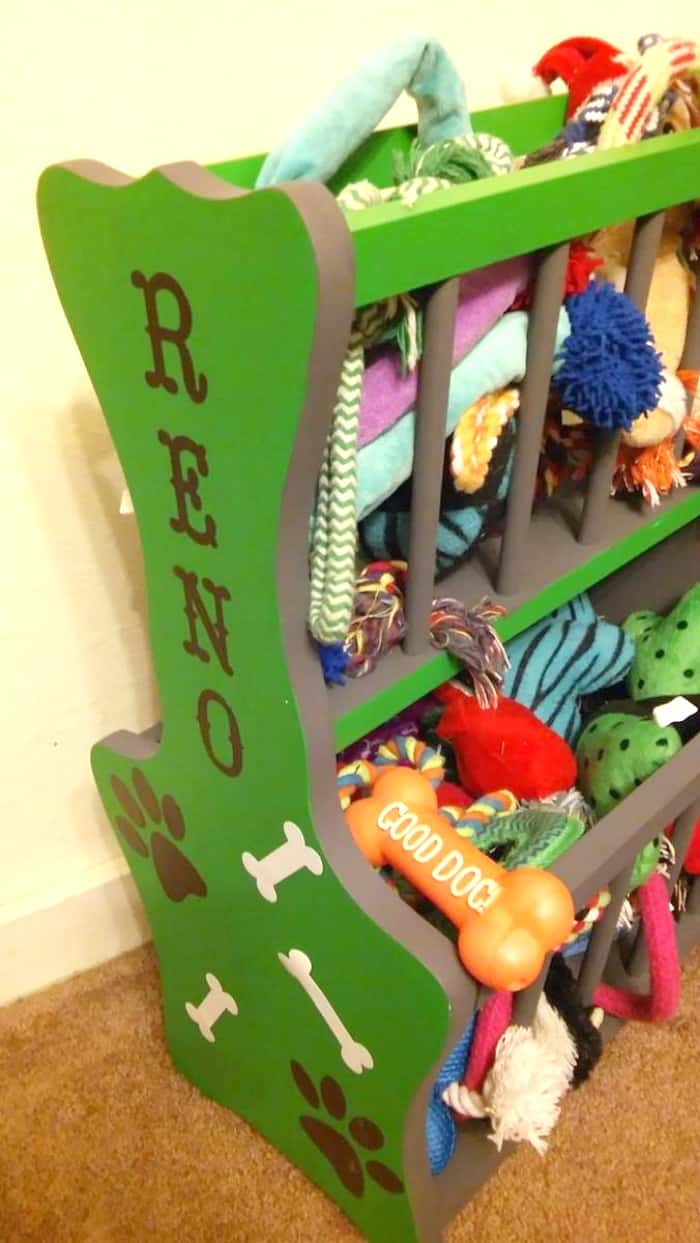 Ordinary Magazine Rack Turned Colorful Dog Toy Storage with Velvet Finishes Paint! #Sponsored #FFFC @VelvetFinishes