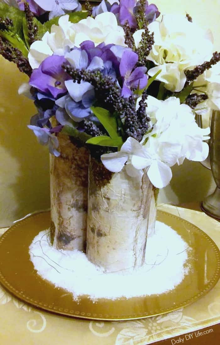 Let me show you how you can create this beautiful DIY Birch Wood Vase quickly and easily, using fantastic flowers and faux Birch Bark from Afloral.com #Sponsored #AFloral #DIYBirchWood