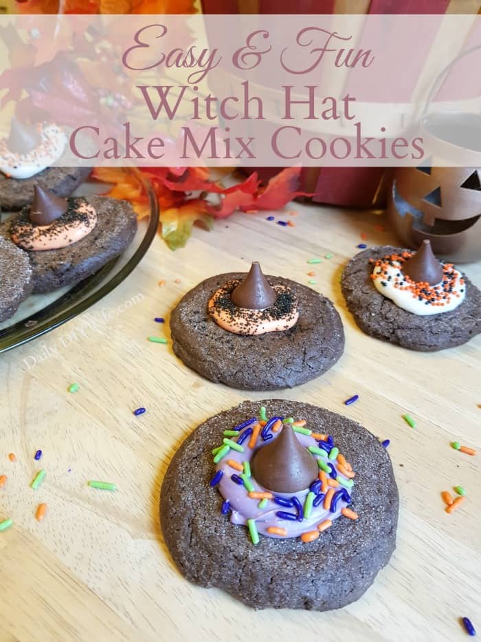 Cake Mix Cookies are a huge hit around our house! These charming Witches Hat Cake Mix Cookies are perfect for your next Halloween Party.