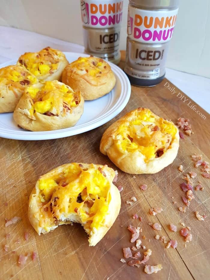 When it comes to Breakfast On The Go, these bacon egg & cheese pinwheels and an Ice Cold Dunkin Donuts coffee will get start your day right! #ad #DunkinatGiantEagle