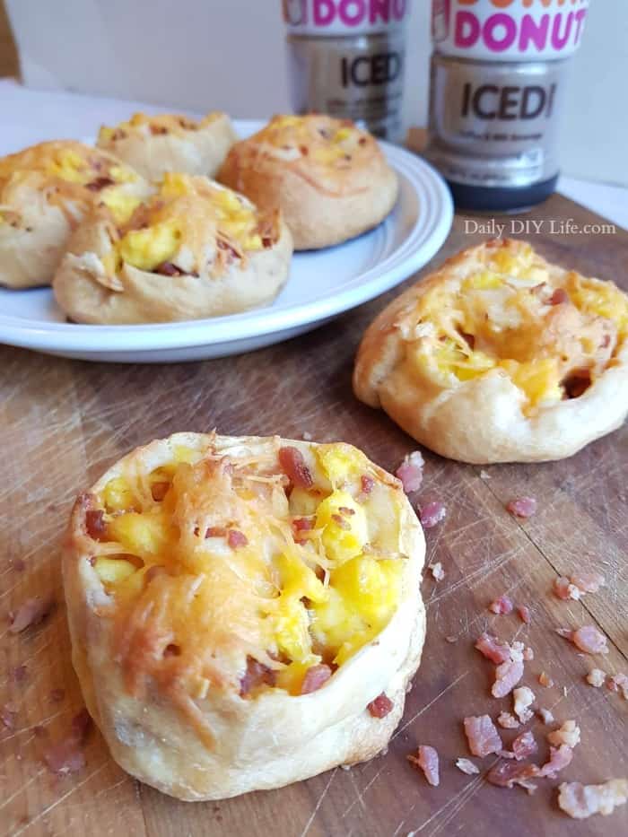When it comes to Breakfast On The Go, these bacon egg & cheese pinwheels and an Ice Cold Dunkin Donuts coffee will get start your day right! #ad #DunkinatGiantEagle