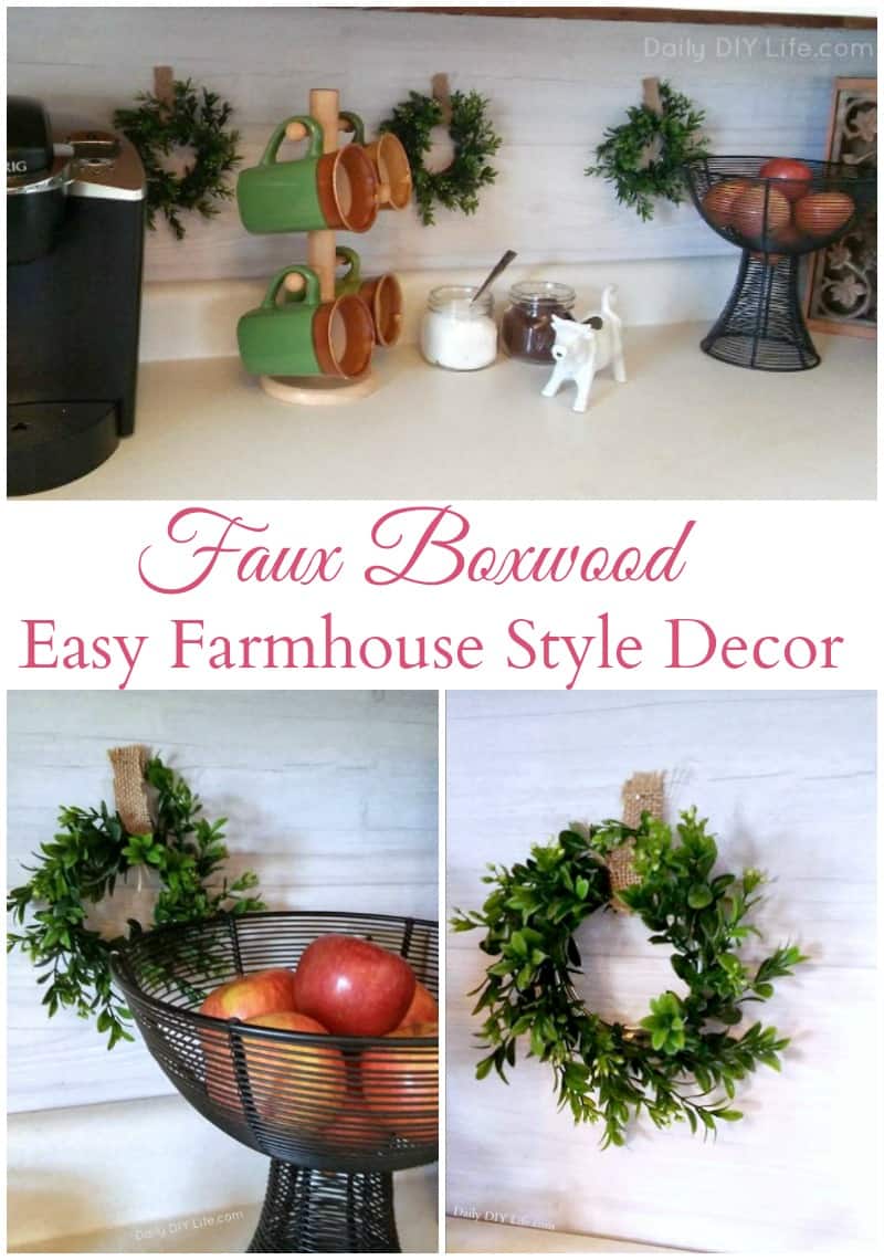 If you are a fan of Easy DIY Decor, these Faux Boxwood Wreaths are the perfect project for you. Add a little Farmhouse Style that you can enjoy all year. #Farmhouse #DIYDecor #DIY #Boxwood #FarmhouseStyle #DailyDIYLife