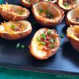 Crispy potato skins with bacon and chives