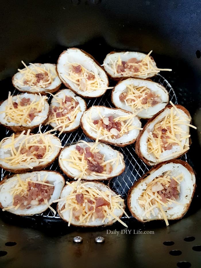 baked potato halfs with cheddar and bacon - Crispy Air Fryer Potato Skins