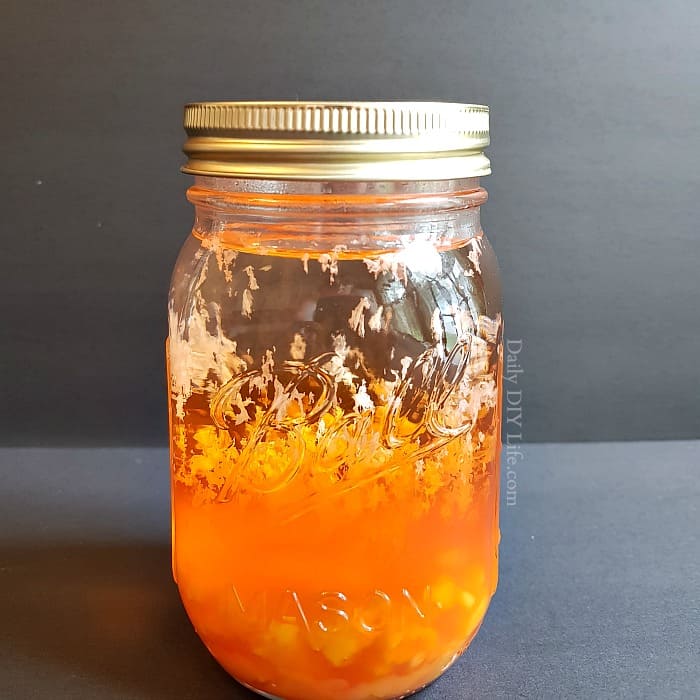 This Sweet & Spooky Infused Candy Corn Vodka is the perfect cocktail for your next Halloween party! Serve it as a shot or mix it with lemon lime soda! Either way, your guests are going to flip over this fun, bright orange, sweet treat. #21+ #Cocktails #CandyCorn #HalloweenCocktails #MixedDrinks #HalloweenPartyDrinks