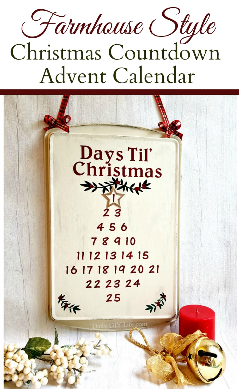 This Rustic Farmhouse Style Advent Calendar is the perfect addition to your holiday decor. An easy Dollar Tree DIY craft that you can make in one day. Using StyleTech Craft Vinyl and your cutting machine, this Christmas Countdown Advent Calendar will look great with any decor. #Sponsored #ChristmasDIY #AdventCalendar #ChristmasCountdown #Styletechcraft #Vinyl #GlossyVinyl #ChristmasCrafts