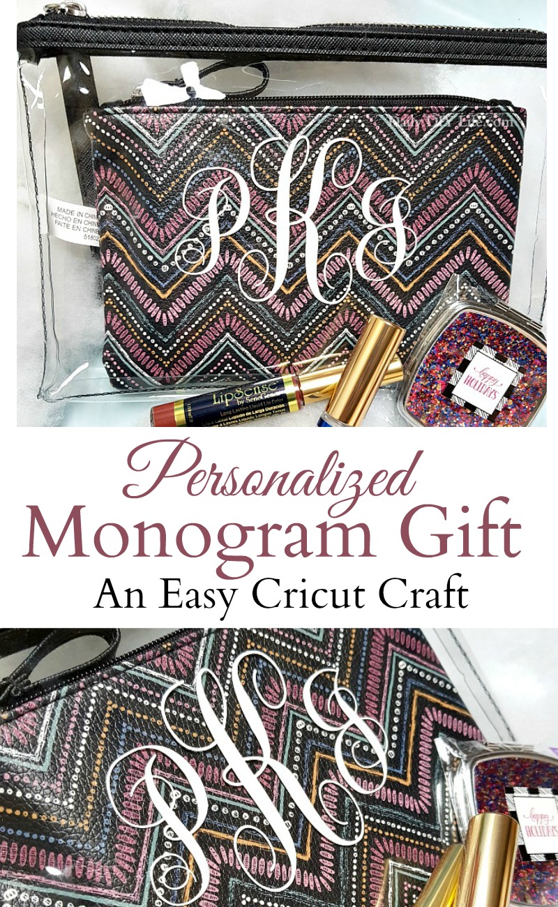 This simple and elegant monogram gift is the perfect way to add a personal touch to all of your presents this year. Using your Cricut, you can add an elegant monogram to just about anything. Use ultra metallic glitter vinyl from StyleTech Crafts for that extra sparkle and bling. #CraftAndCreateWithCricut #CricutMade #Cricut #LastMinuteGifts #CricutGiftIdeas #GlitterVinyl #VinylCrafts #StyleTechCrafts