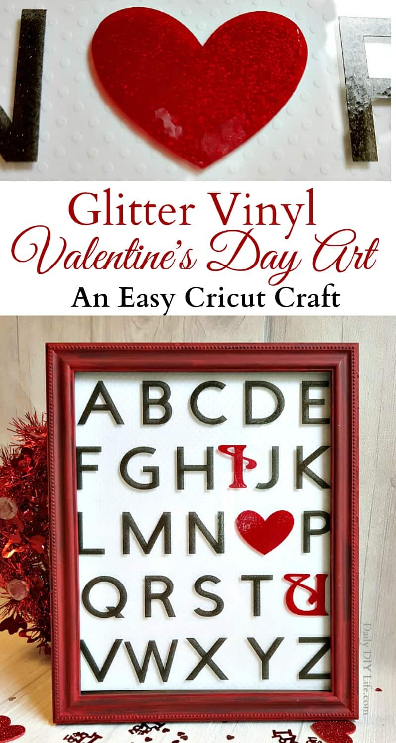 Add a little sparkle and glam to your Valentine's day with a fun Glitter Vinyl Home Decor piece. Framed art with a little glitter, customized just in time for Valentine's day decorating. A quick and easy ABC Valentine project that works up fast and can be finished in less than an hour. #Sponsored #StyleTechCraft #StyleTechCraftVinyl #StyleTech #Cricut #CricutMade #vinylProjects #CricutProjects #StyleTechGlitter #GlitterVinyl #VinylHomeDecor #ValentinesDay #ValentinesDayCraft #ValentinesDayCricut