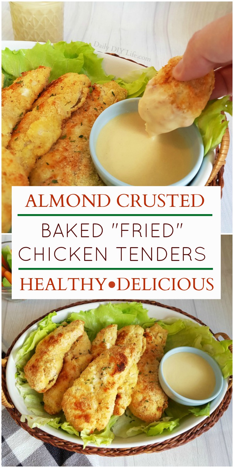 These Almond Crusted Chicken Tenders are crunchy, delicious and full of flavor. Serve them up with a better-for-you honey mustard dipping sauce. Transforming traditional recipes into a meal that is a bit healthier for you can be as simple as switching out a few ingredients. We have lightened up this family favorite recipe without sacrificing any of the wonderful flavor. You won't be disappointed! #Ad #Collectivebias #ChooseMazola #ChickenDinners #AlmondFlourRecipes #GreekYogurtRecipes #ChickenRecipes #BakedChicken #EasyRecipes #DinnerIdeas #HealthyDinnerRecipes #LowCarbRecipes #KetoFriendly #Keto