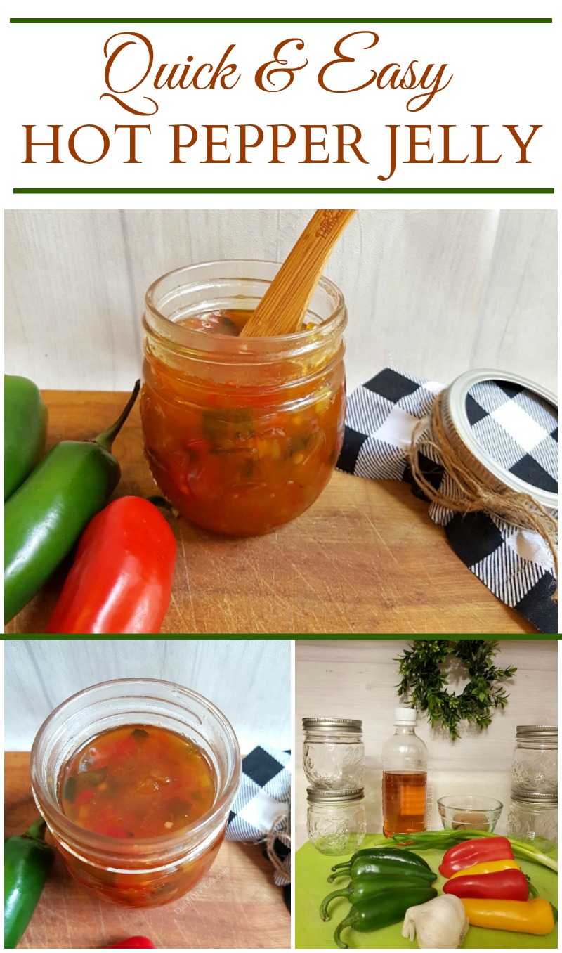 This quick & easy hot pepper jelly recipe will be the hit of the party. A little bit sweet and a little bit spicy. Serve it over cream cheese or on crackers for a simple appetizer that is packed with tons of flavor. The best part of this recipe is that you can whip up a batch in no time. Perfect for holiday parties, family gatherings,or game day snacks. #AppetizerRecipes #SweetHeatRecipes #SpicyAppetizers #HomemadeJelly #CreamcheeseDips #JellyRecipe #HolidayAppetizers #PartyAppetizerRecipe