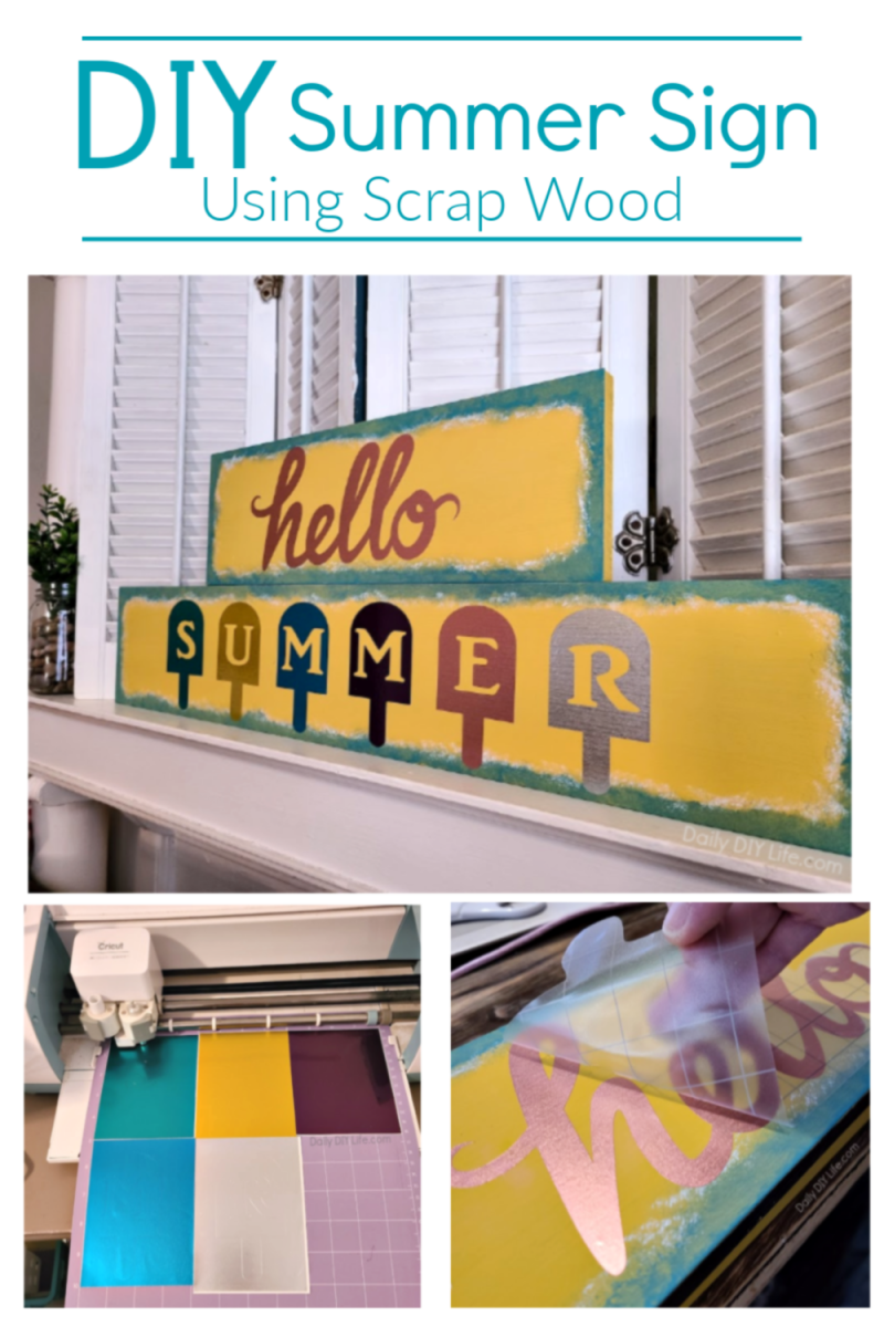 Add a splash of color to your seasonal decor with this fun, bright Summer sign made from scrap wood and your Cricut cutting machine. An easy Cricut project just in time for summer crafting. Polished Metal vinyl from StyleTech Craft gives this piece a little extra shimmer. #Sponsored #StyleTechCraft #StyleTechCraftVinyl #StyleTech #SummerCrafts #DIYSummerCraft #PolishedMetalVinyl #CricutMade #CricutSummerDIY