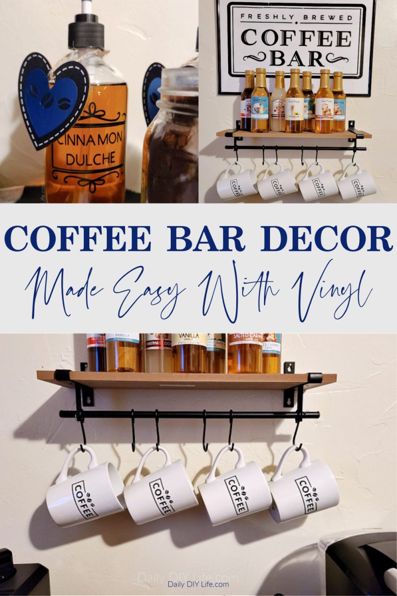 Create your own Coffee Bar Decor that you can personalize to fit all of your needs and your personality. Creating a DIY Coffee bar for your home is not only visually pleasing, but it will also free up some space in your kitchen. You can personalize so many accents for your coffee bar using StyleTech Craft Vinyl and your Cricut cutting machine. The sky is the limit when it comes to putting together your coffee bar decor. #Sponsored #StyleTechCraftVinyl #StyleTechCraft #CricutMade #Cricut #CoffeeBarDIY #CoffeeBarDecoration #CoffeeBar #CoffeeCart #CoffeeDecor
