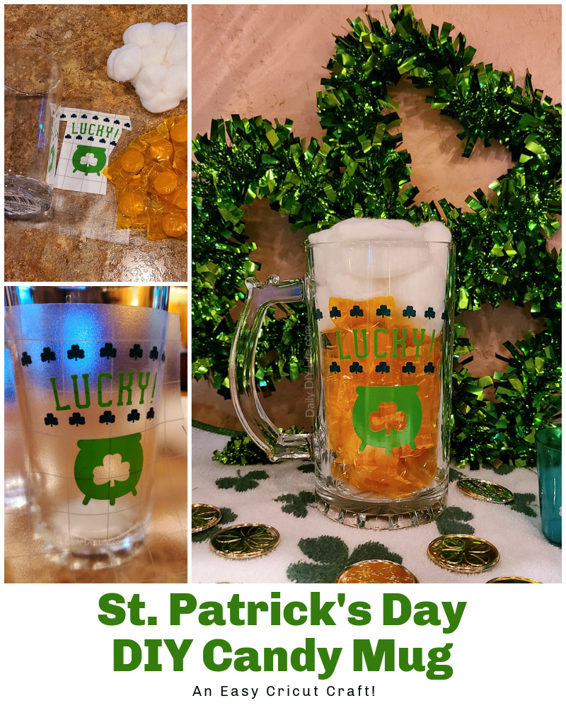 St. Patrick's Day DIY Candy Mug - An Easy Gift Idea for everyone this lucky holiday. Using candy instead of alcohol, this fun St. Patrick's Day DIY Gift will make everyone smile. You can personalize your mug using StyleTech Craft Vinyl in glossy and ultra-metallic for any occasion. Personalized gifts using vinyl are always a hit! #sponsored #StyleTechCraft #GlossyVinyl #metalicvinyl #cricutmade #Cricut #CricutStPatricksDay #DIYStPatricksCraft #StPattysDayCrafts
