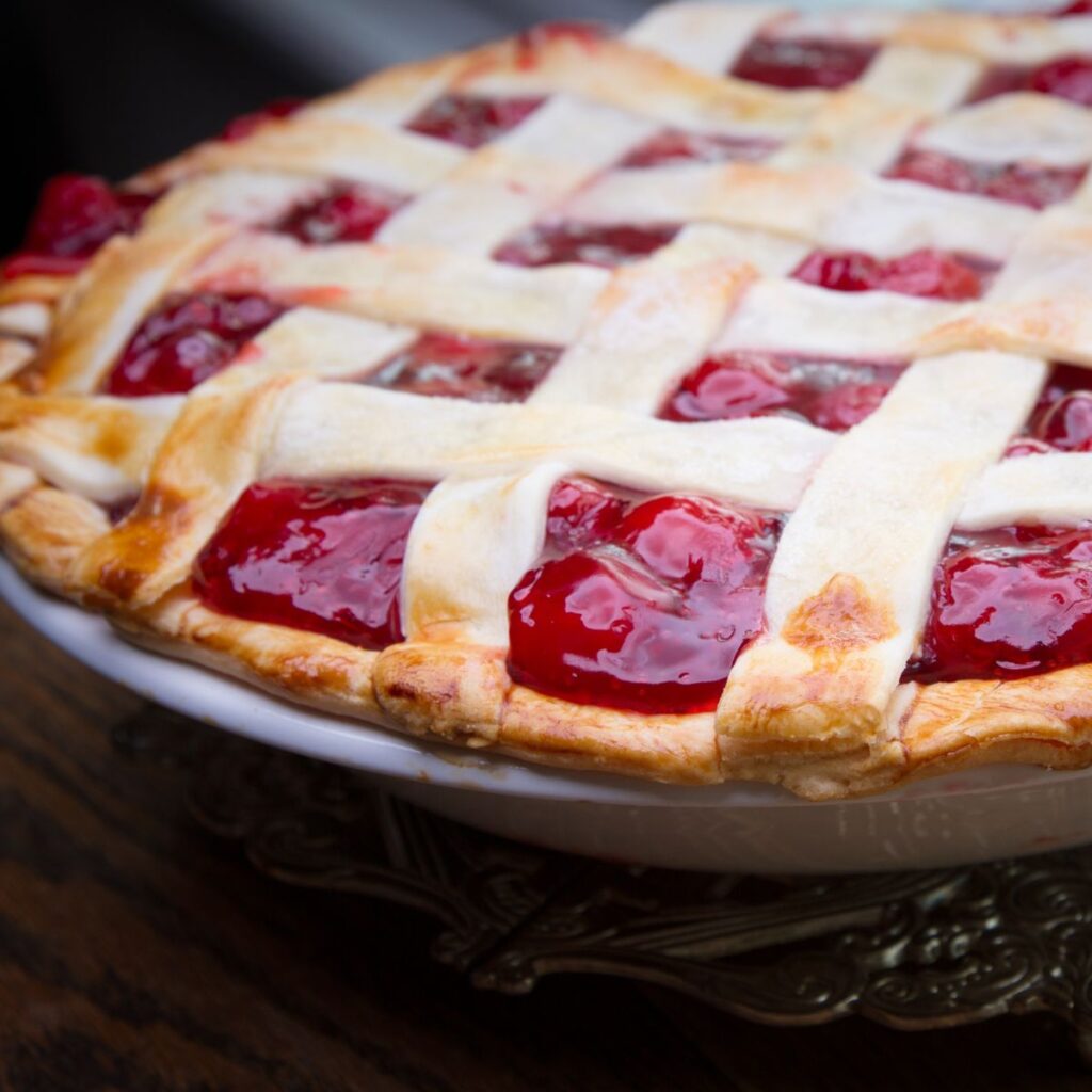 Close up of a whole cherry pie