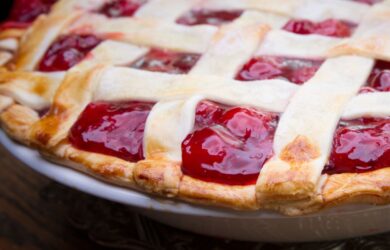 Close up of a whole cherry pie