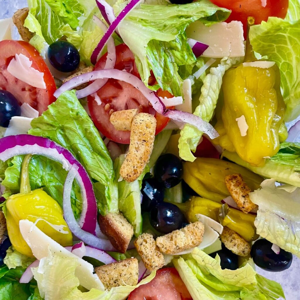 close up of copycat olive garden salad
