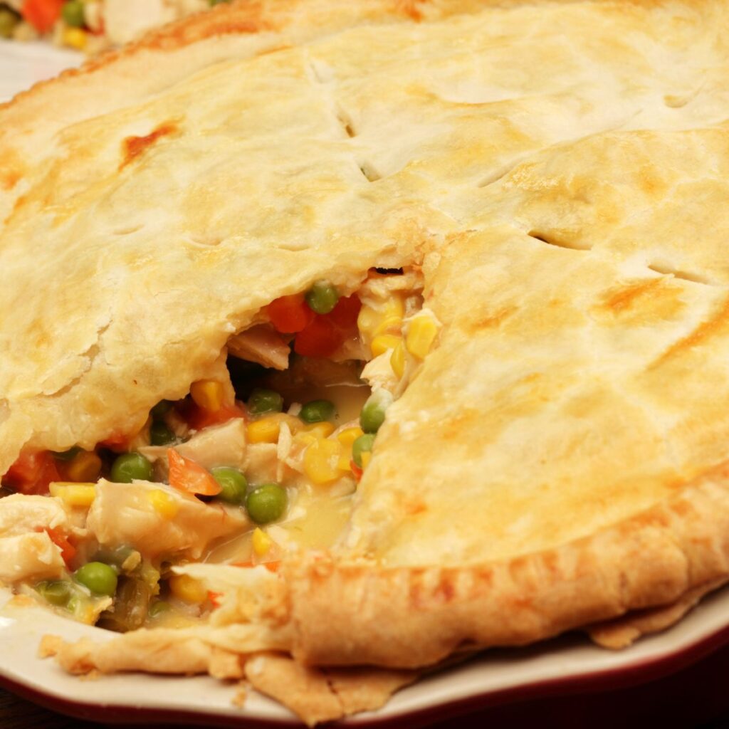 chicken pot pie made with pancake mix