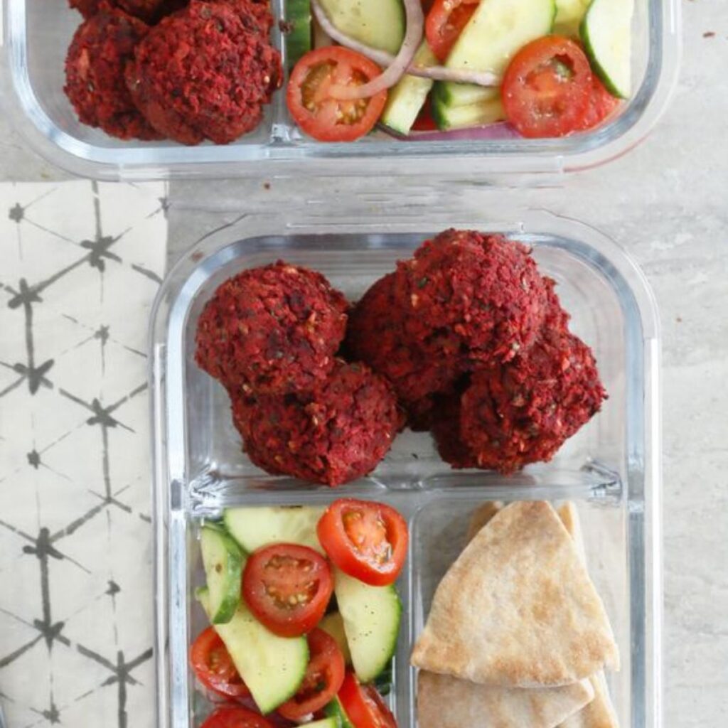 beet falafel in container - adult lunchables