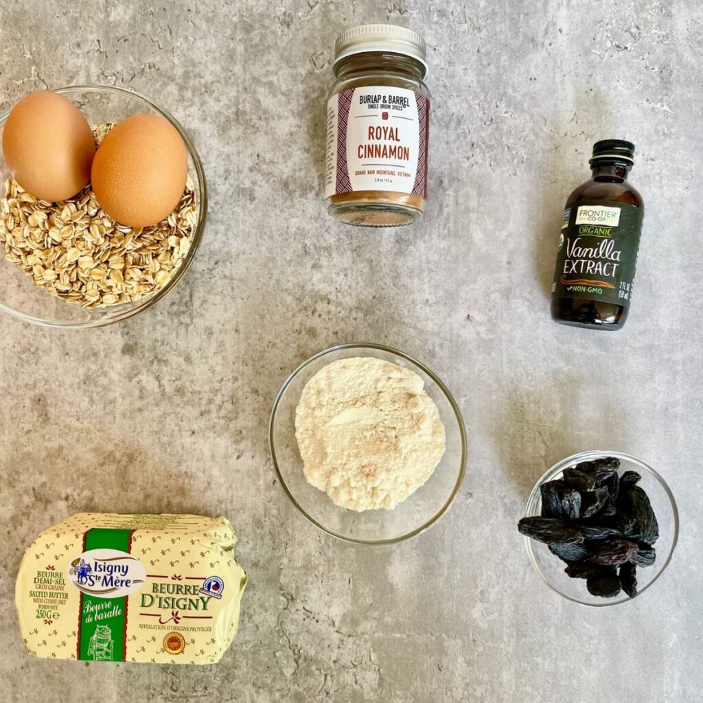 ingredients for gluten free oatmeal raisin cookies