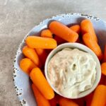 lawson's chip dip in blue bowl with baby carrots