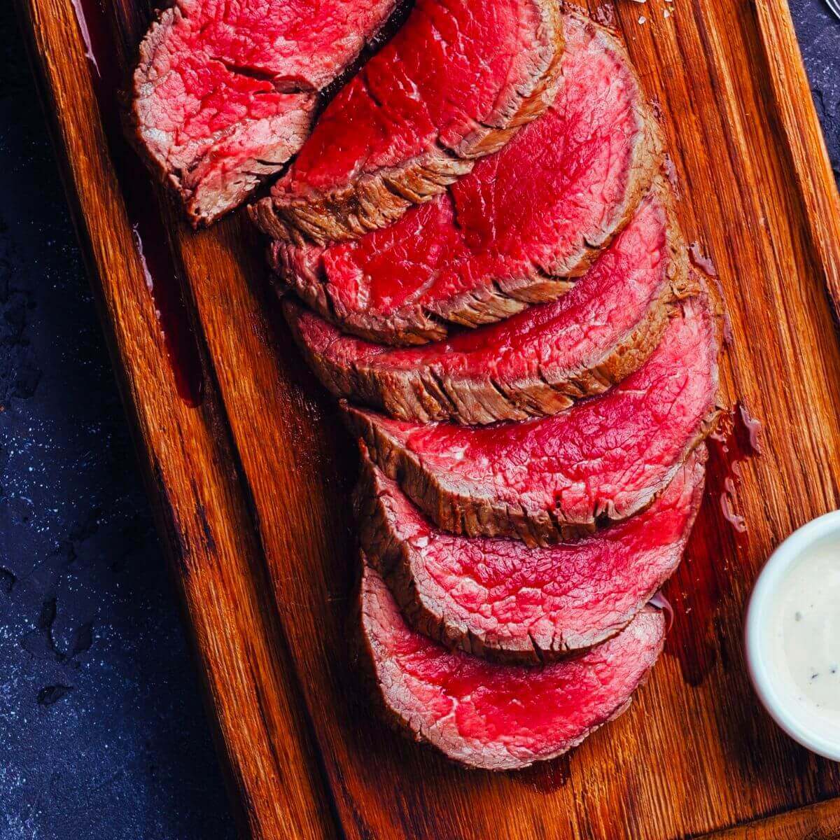 sliced blue steak