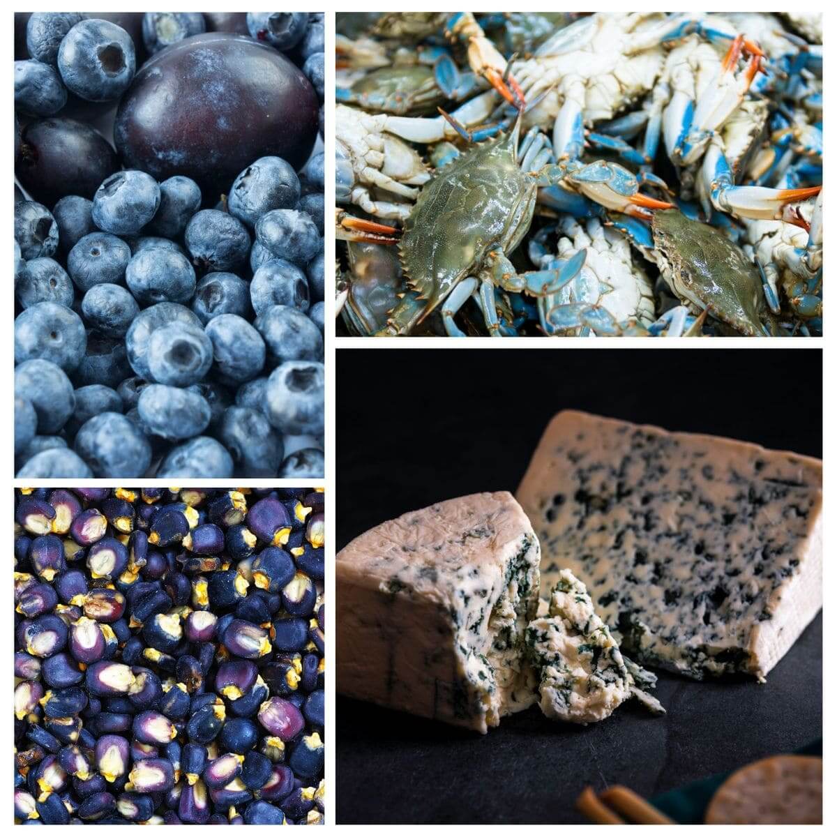 collage of blue foods