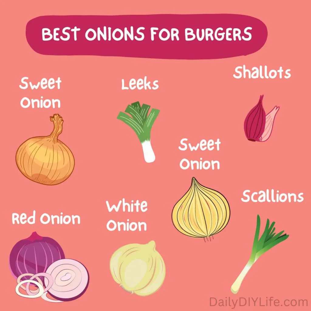 collage of best onion for burgers