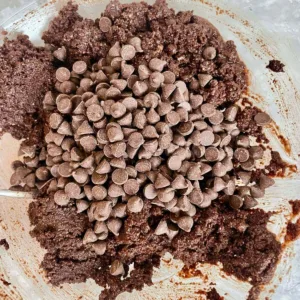 mixing bowl full of edible brownie batter