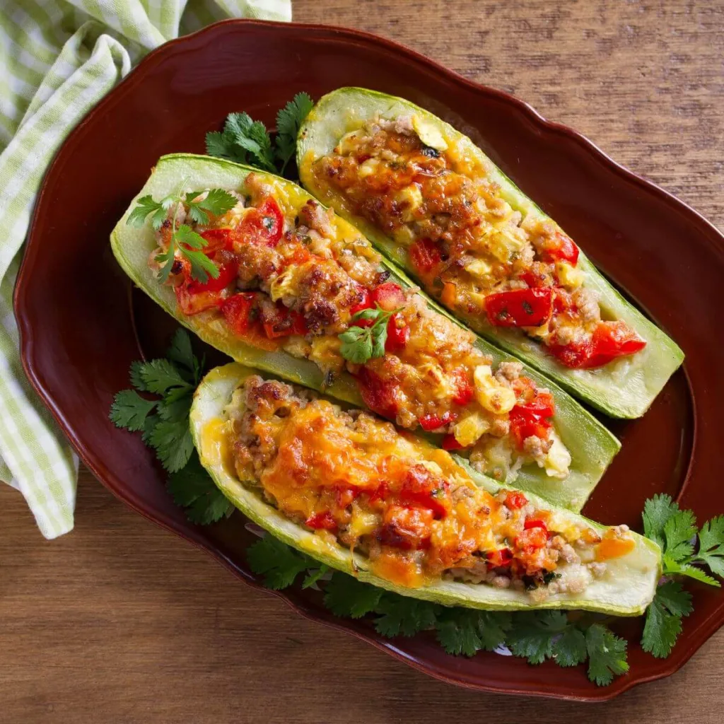 zucchini boats stuffed with leftover chili