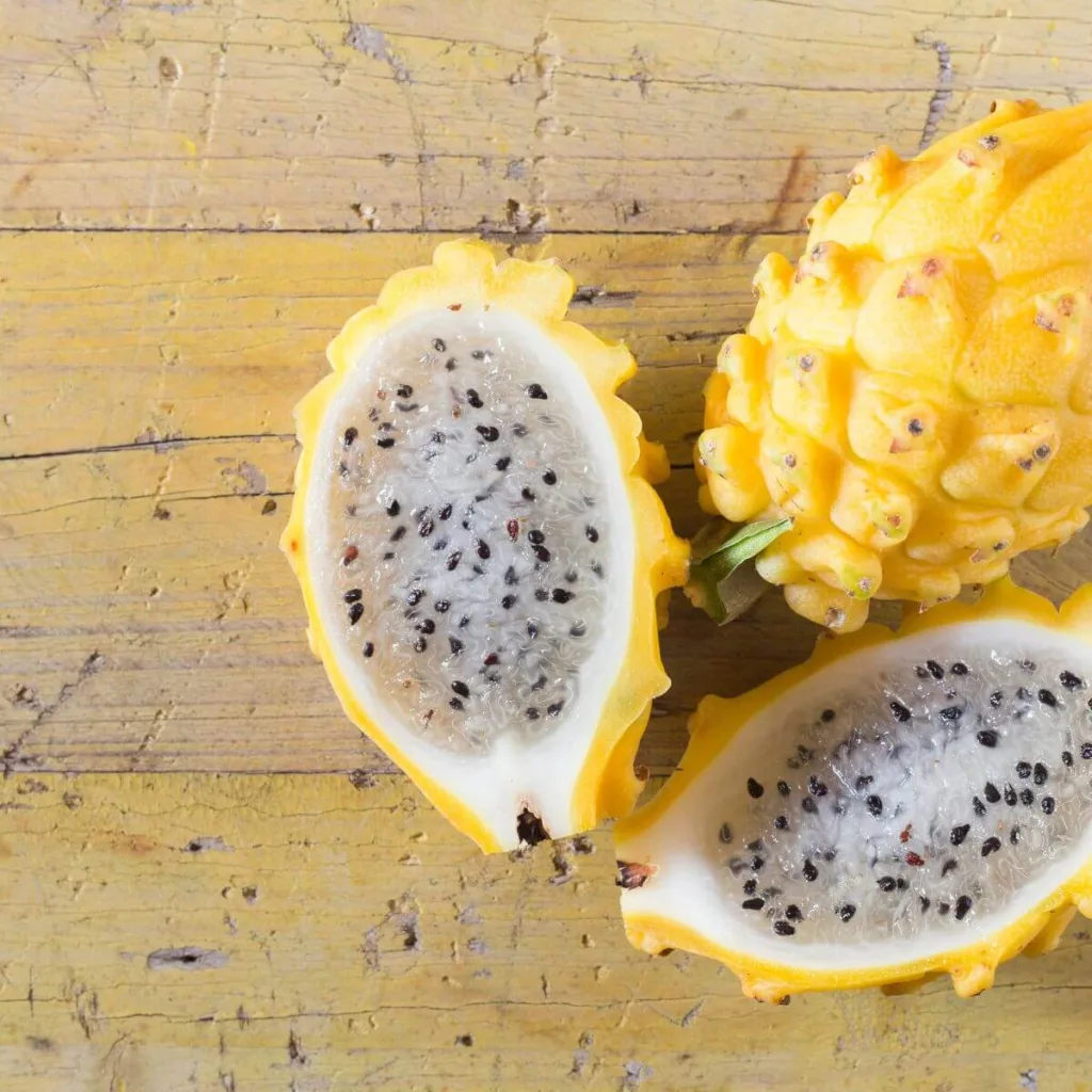 dragon fruit with white flesh and yellow outside