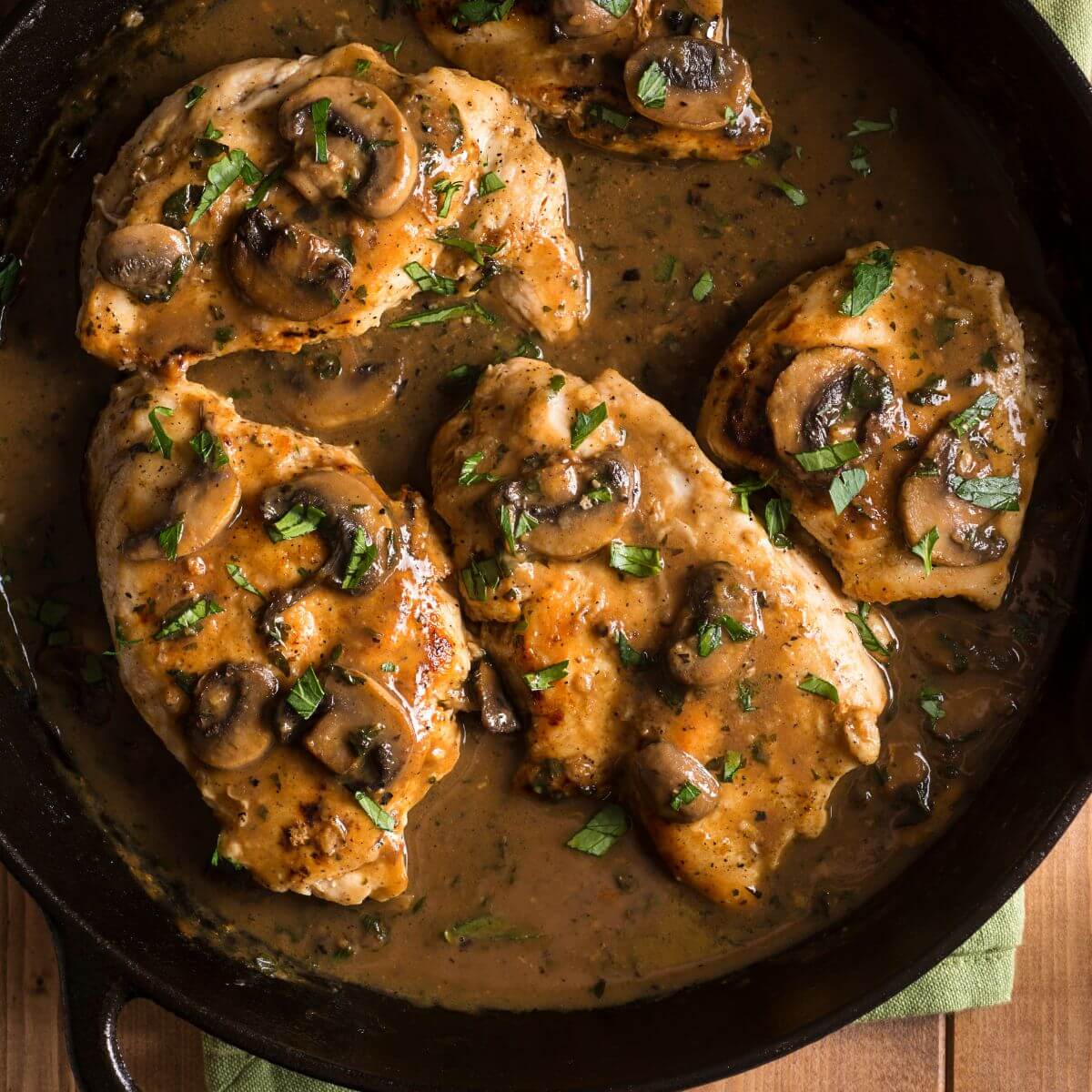 skillet with chicken marsala