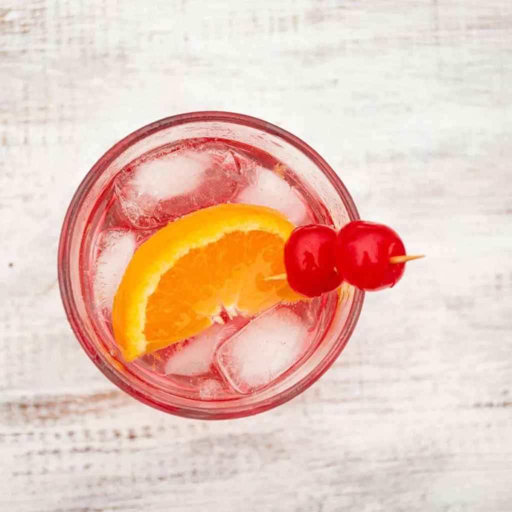 aerial view of a dirty shirley cocktail