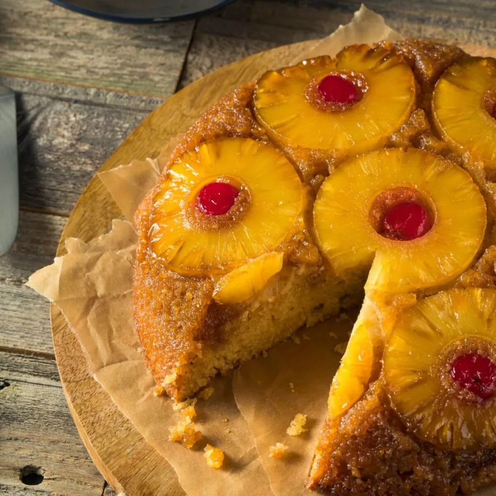 pineapple upside-down cake with missing slice