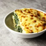 bowl of spinach lasagna made with canned spinach