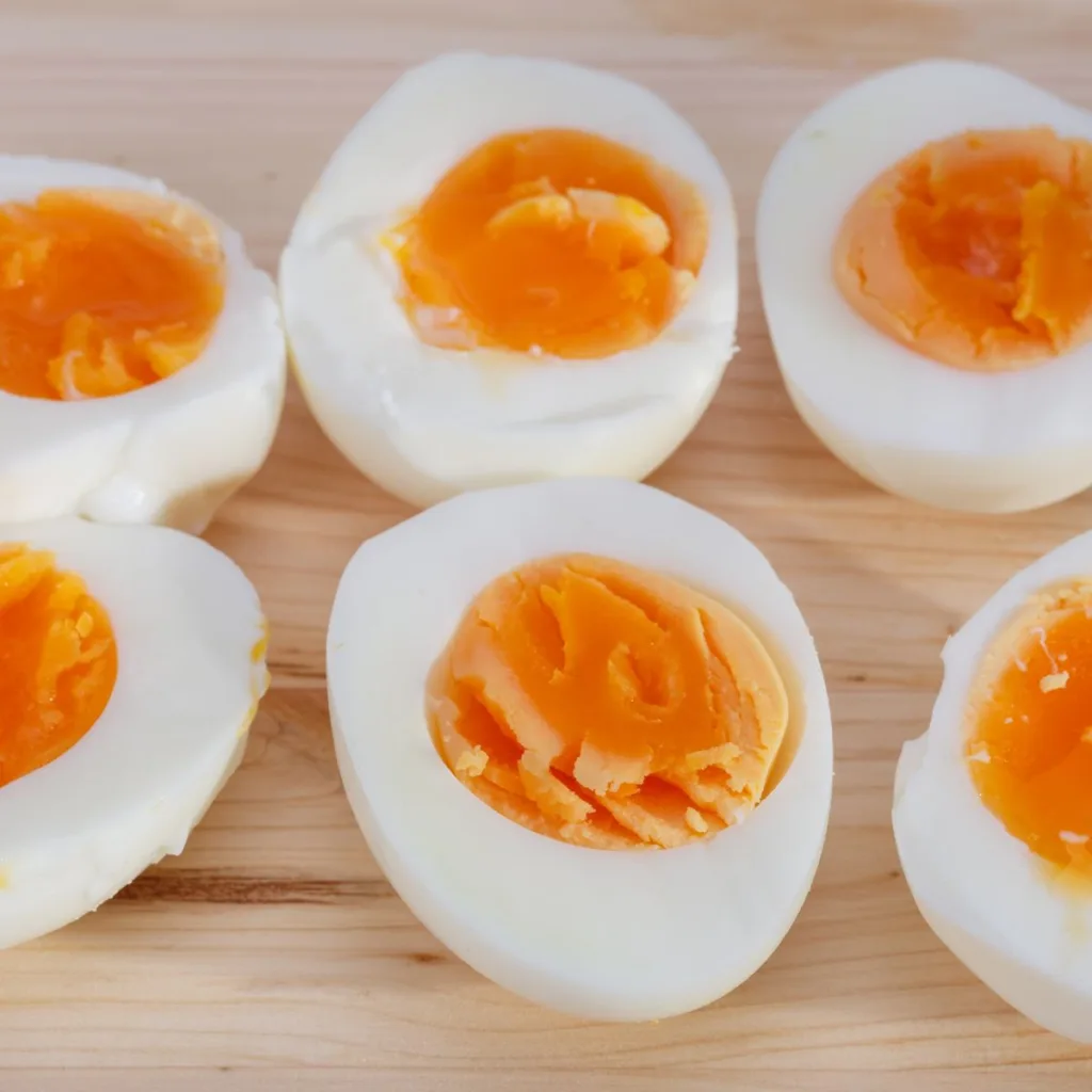 sliced open soft boiled eggs